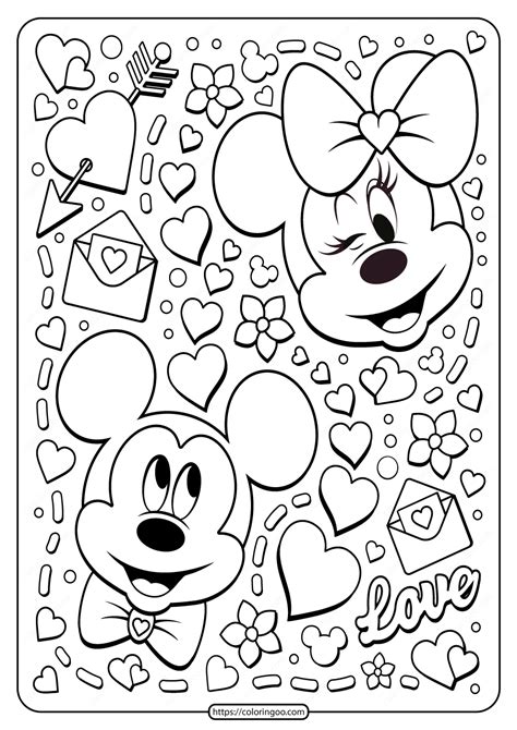 Mickey Minnie Mouse Valentine Coloring Page | Malbuch vorlagen, Disney schriftarten, Disney ...