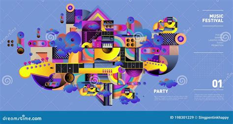 Music Festival Illustration Design for Party and Event. Vector Illustration Collage of Music for ...