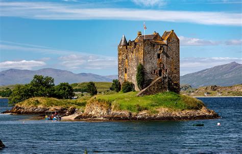 Wallpaper the sky, the sun, clouds, mountains, nature, castle, Scotland ...