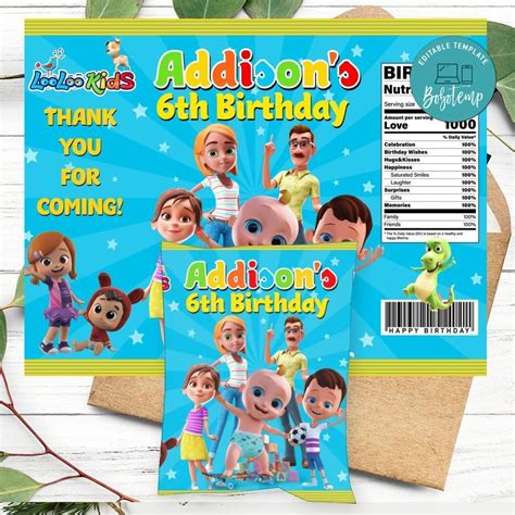 LooLoo Kids Birthday Chip Bag Digital File Printable | Bobotemp