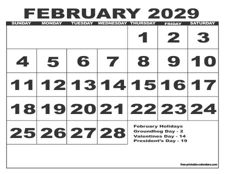 2029 Calendar 6 – Free Printable Calendars