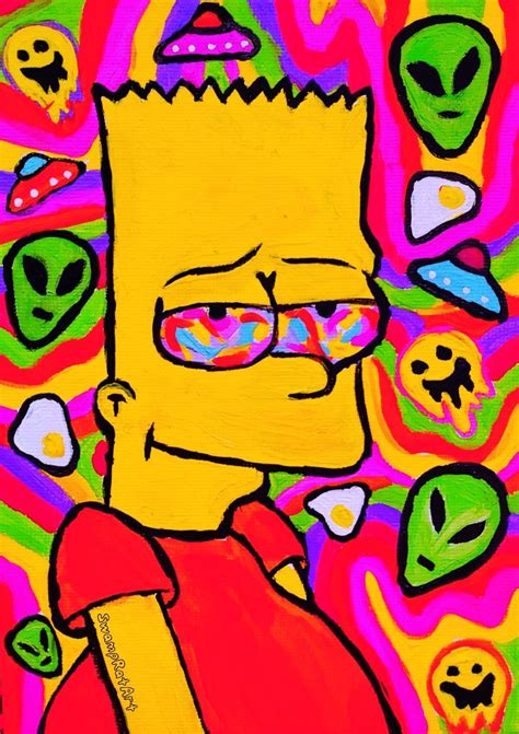 Psychadelic Trippy Stoner Bart, Giclee Fine Art Print, Hippie Simpson Stoner Painting, Colourful ...