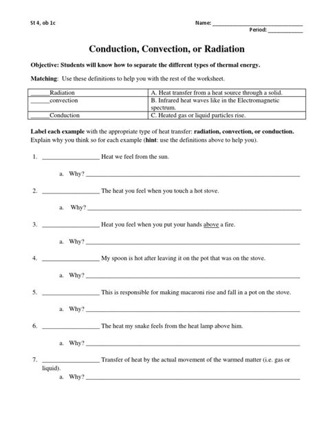 Conduction Convection Radiation Worksheet Education Template ...