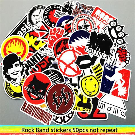 50 Pcs Punk Rock Band Stickers for Laptop Guitar Skateboard Decoration Waterproof Decals ...