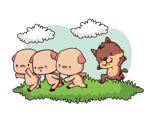 Premium Vector | The three little pigs illustration