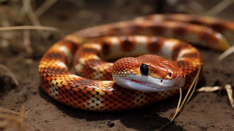 An Orange And Black Venomous Snake In The Dirt Background, Picture Of A Corn Snake Background ...