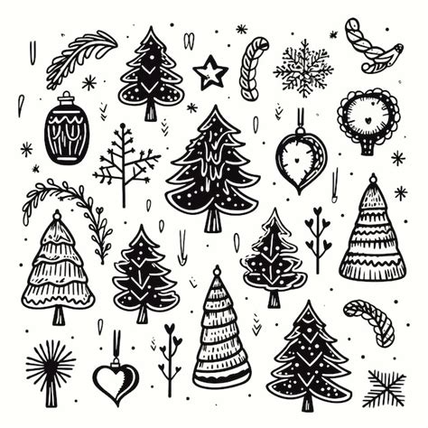 Premium Vector | Black doodle Christmas symbols clip art on white background