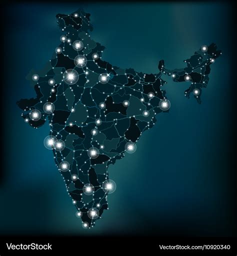 Political night map of india with lights Vector Image