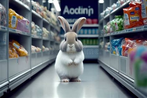 Cute Realistic Easter Bunny Goes Shopping in a Supermarket. Generative ...