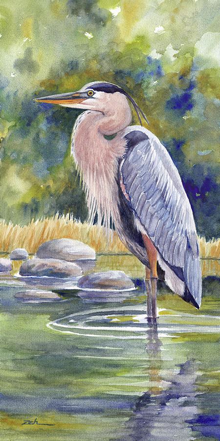 Great Blue Heron in a Stream I Painting by Janet Zeh - Fine Art America