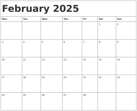 February 2025 Calendar Template