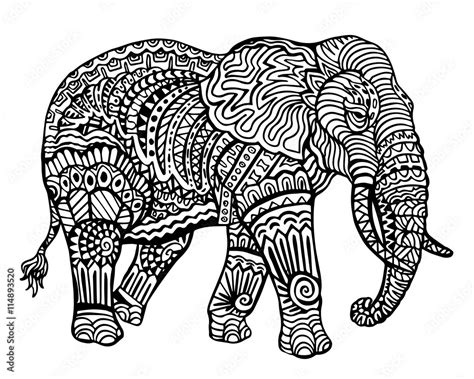 Ethnic Animal Doodle Detail Pattern - Elephant Zentangle Illustration ...