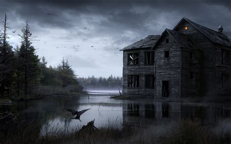 Abandoned house in the swamp Desktop wallpapers 1680x1050