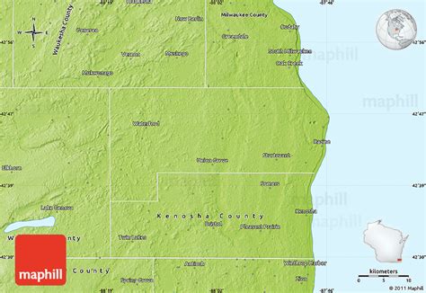 Physical Map of Racine County