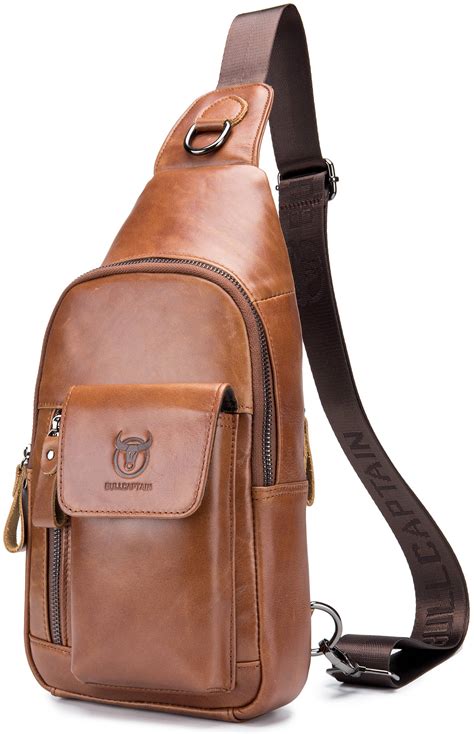 BULLCAPTAIN Genuine Leather Sling Bag for Men,Full Grain Leather Casual ...