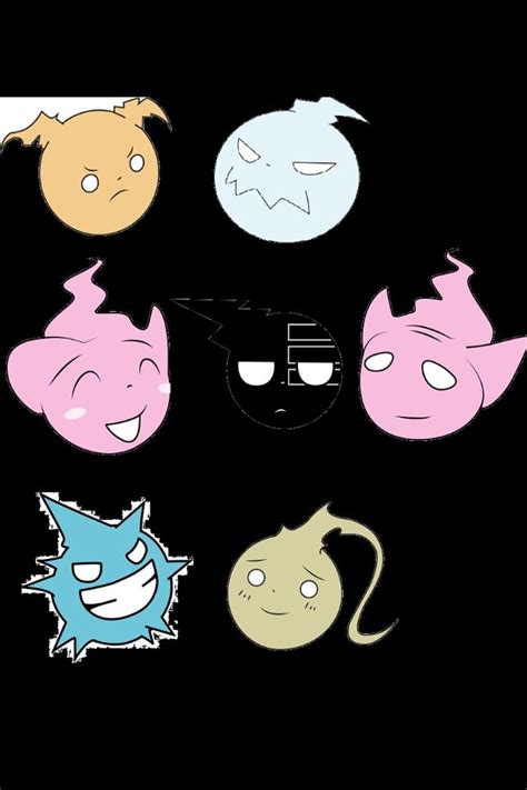 five different colored cartoon faces on a black background