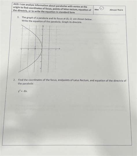 Solved 1. The graph of a parabola and its focus at (0,−2) | Chegg.com