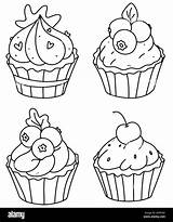 Cute cupcakes coloring Page Cupcake SetOutline Doodle Vector  sketch template