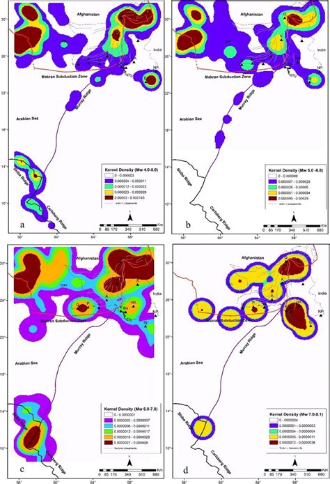 Kernel Density maps elucidate various pockets of faulted zones active ...