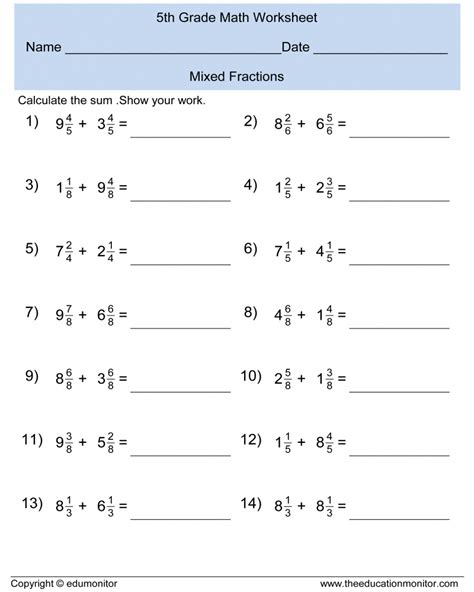 5th Grade Math Worksheets Fractions Printable - Math Worksheets Printable