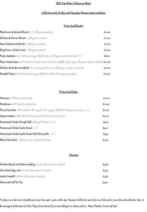 Menu at Belle Vue Bistro Swansea ltd restaurant, Swansea