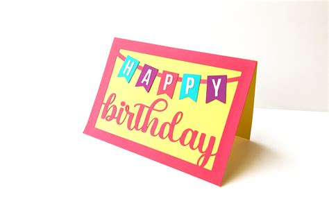 Happy Birthday Banner Flag Papercut Card SVG Cutting Template ...