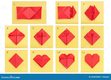 Step by Step Instruction How To Make Paper Heart. DIY Concept Stock Photo - Image of origami ...