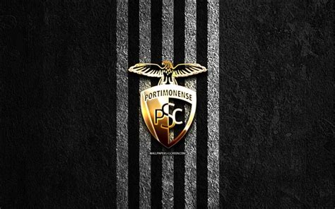 Herunterladen goldenes logo von portimonense sc, 4k, schwarzer steinhintergrund, primeira liga ...