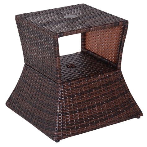 Outsunny Outdoor Patio Rattan Wicker Coffee Table Bistro Side Table w ...