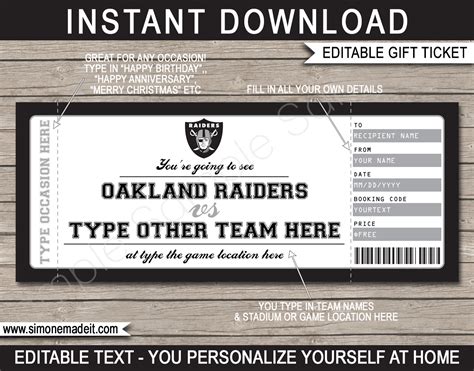 Las Vegas Raiders Gift Vouchers | Game tickets, Oakland raiders, Gift vouchers