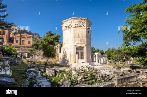 Tower of Winds or Aerides in Roman Agora, Athens, Greece. It is ...