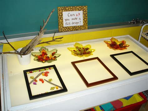 Light table - using fall manipulatives and frames from the dollar store to provoke design making ...