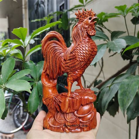 Feng Shui Rooster 7.8 Inches Size Wooden Rooster Carved - Etsy