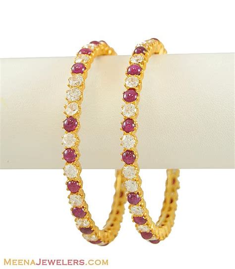 22K Gold Bangles (2 PC) - BaPs8575 - [Bangles > Precious Stone Bangles]