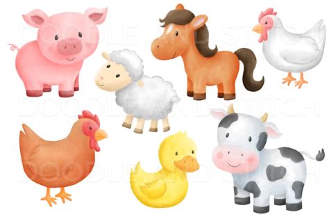 Watercolor Farm Animals Clipart Cute Watercolour Farm Animal | Etsy