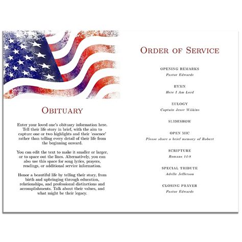 Veteran Funeral Program Template Printable Editable Etsy - Bank2home.com