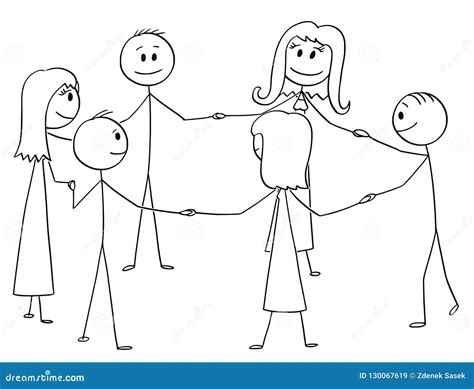 Cartoon of Group of Six People Standing in Circle Stock Vector - Illustration of holding ...