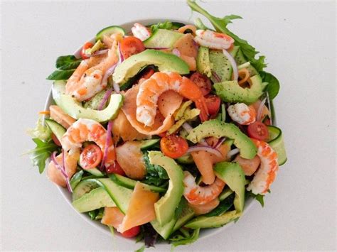 Smoked Salmon & Prawn Salad with a Creamy Avocado Dressing - Rustic Cooking in 2020 | Prawn ...