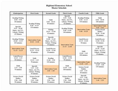 High School Schedule Template Beautiful School Master Junglekey Image ...