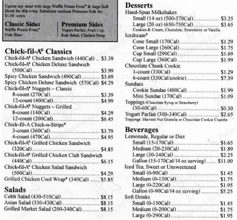 Menu at Chick-fil-A fast food, Elmhurst, 235 IL-83