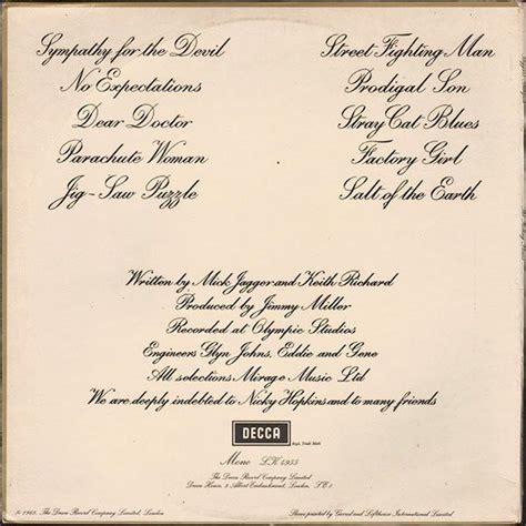 Rolling Stones: 'Beggars Banquet' (1968) Track List | Beggars banquet ...