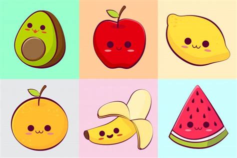 Premium Vector | Set of kawaii tropical fruit | Ilustración de fruta ...