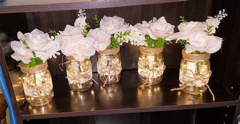 MASON JARS - Fairy Lights wirh Flowers | Wedding centerpieces mason ...