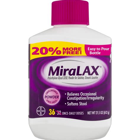 MiraLAX Laxative Powder for Gentle Constipation Relief, 30+6 Bonus ...