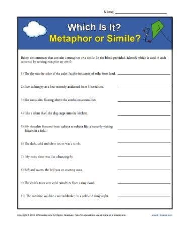 Simile And Metaphor Worksheet – Englishworksheet.my.id