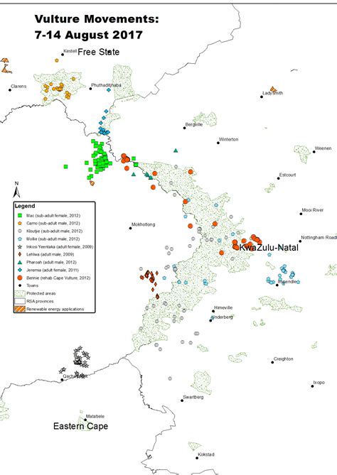 Satellite Tracked Vulture Movements 07 - 14 August 2017 - Project Vulture