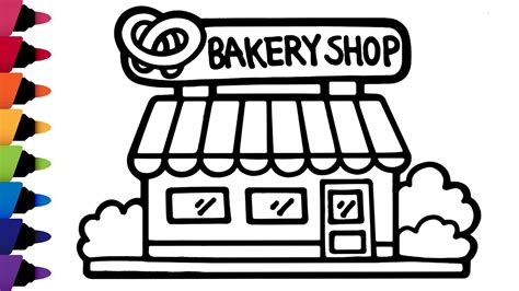 How to Draw a Bakery Shop by Step for Kids - Easy Drawings | Menggambar ...