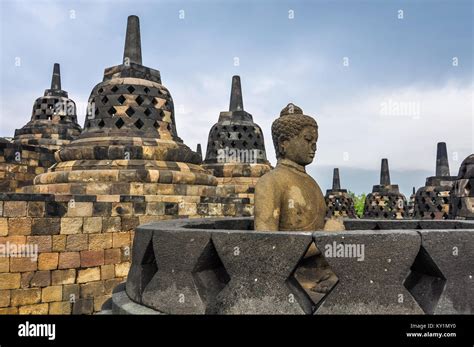 Buddhist temples in Borobudur Temple on Java Island, Indonesia Stock ...