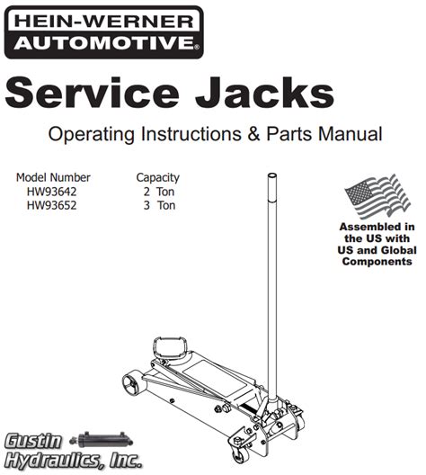 Hein-Werner 2 and 3 Ton Floor Jacks Instruction Manual & Spec Sheet ...