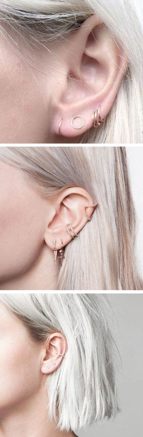 Minimalist Multiple Ear Piercing Ideas - Simple Cartilage Conch Lobe Gold Earring Ring Hoop ...